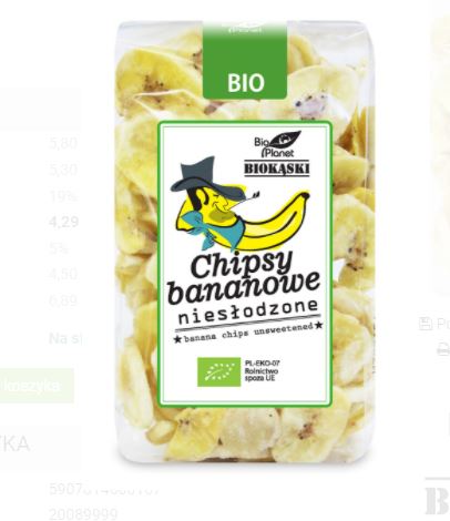 Chipsy bananowe niesłodzone  BIO 150g