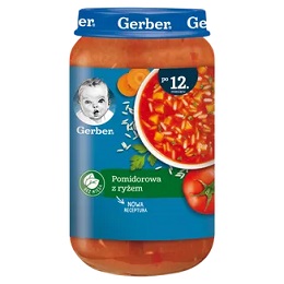 GERBER Zupka pomidorowa z ryżem  po 1 roku  250 g *do 3 dowolnych gerberków mus bobofrut 150g Gratis
