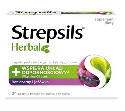 Strepsils Herbal - pastylki do ssania na ból gardła, czarny bez i jeżówka, 24 sztuki