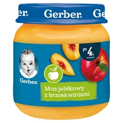 GERBER Deser jabłko, brzoskwinia po 4mc 125g *-do 3 dowolnych gerberków mus bobofrut 150g Gratis !!!