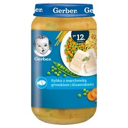 GERBER Obiadek Rybka Z Marchewką Groszkiem I Kluseczkami 250g* do 3 dowolnych gerberków mus bobofrut